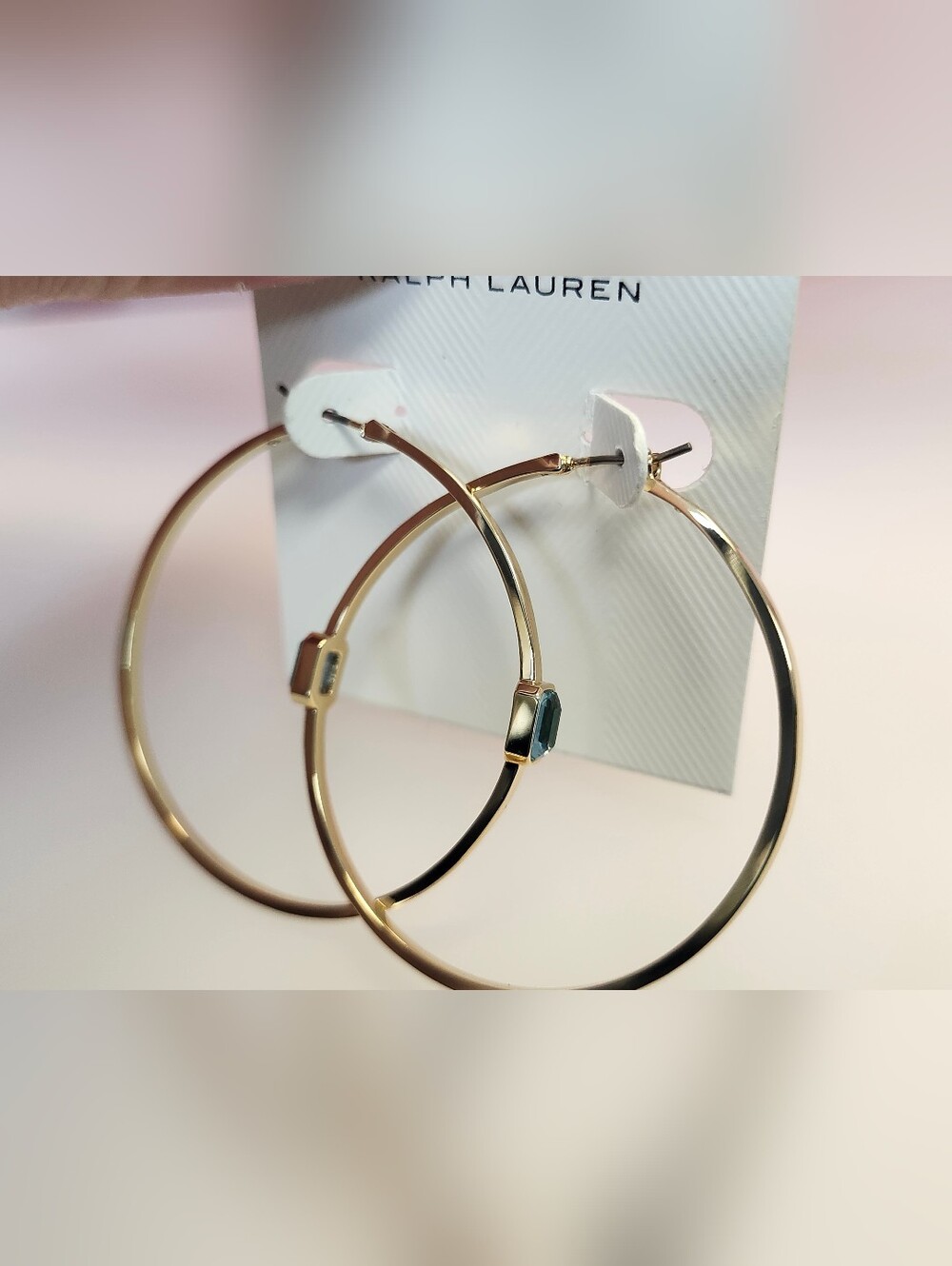 NWT Ralph Lauren Gold-Tone Aqua Stone Hoop Earrings